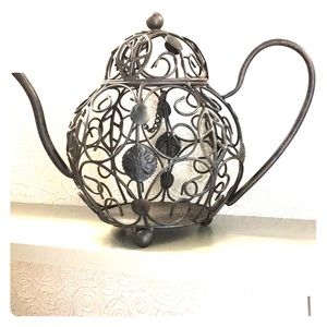 Tea Pot Planter Candle Holder Black/Copper Metal